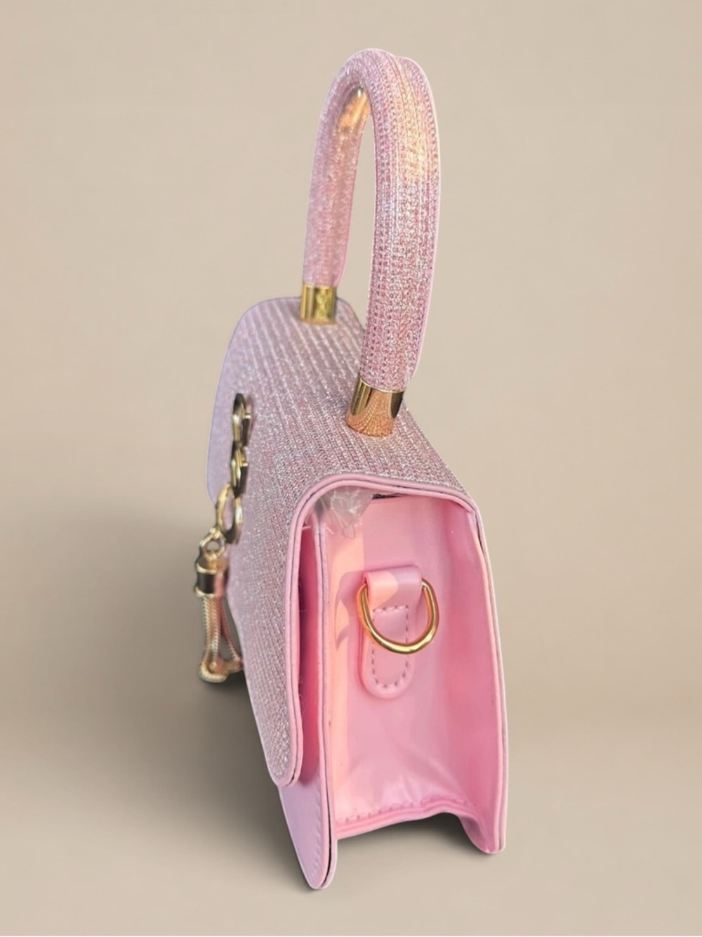 Pink Glam Mini Handbag – Gold Detail & Sparkle Top ✨ - Picture 3 of 6